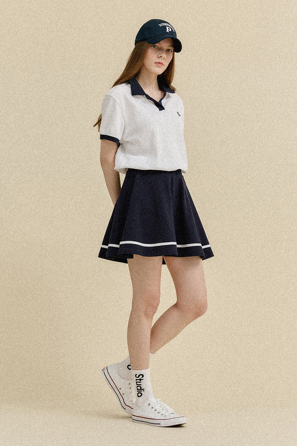 진재영착용 (WOMEN) Stripe Mini Skirt_Navy