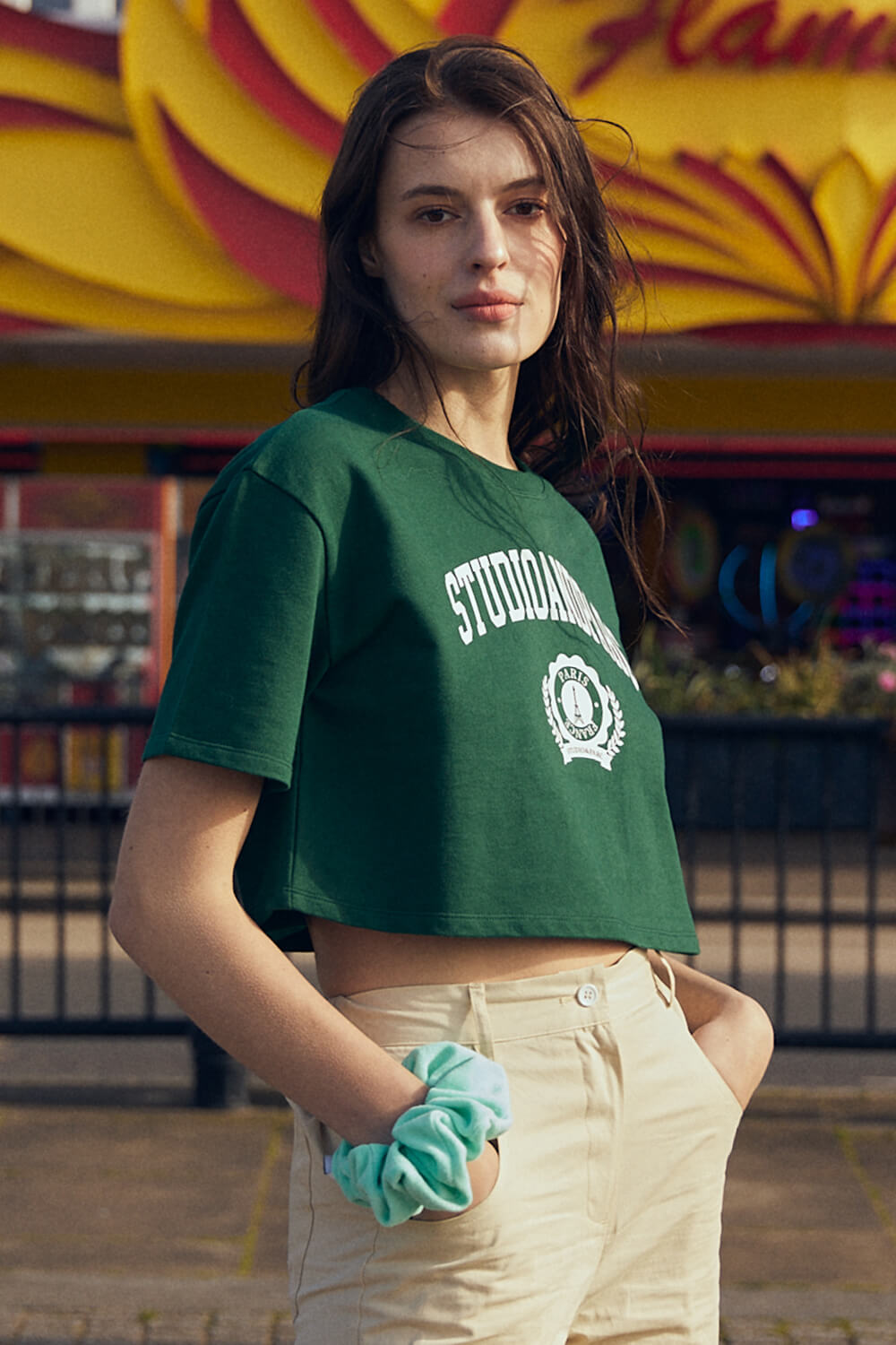 (WOMEN) Cropped T-Shirt_Green