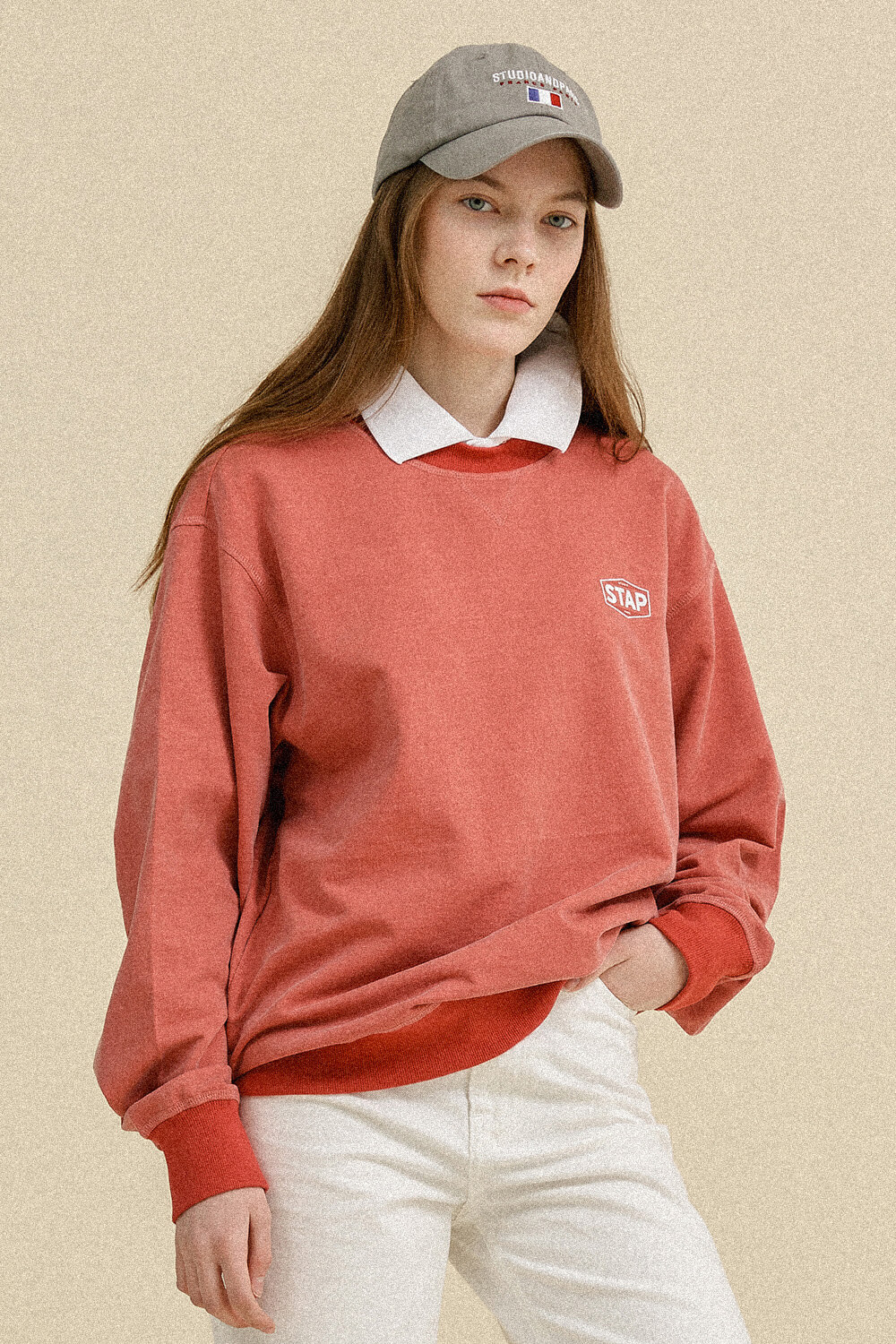 박세리,이채연착용 (UNI) STAP Pigment Sweatshirt_Red