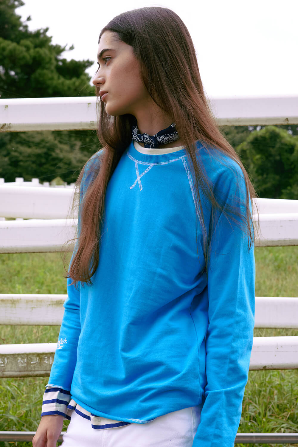 (UNI) Stitch Raglan Long Sleeve T-Shirt_Turkish blue