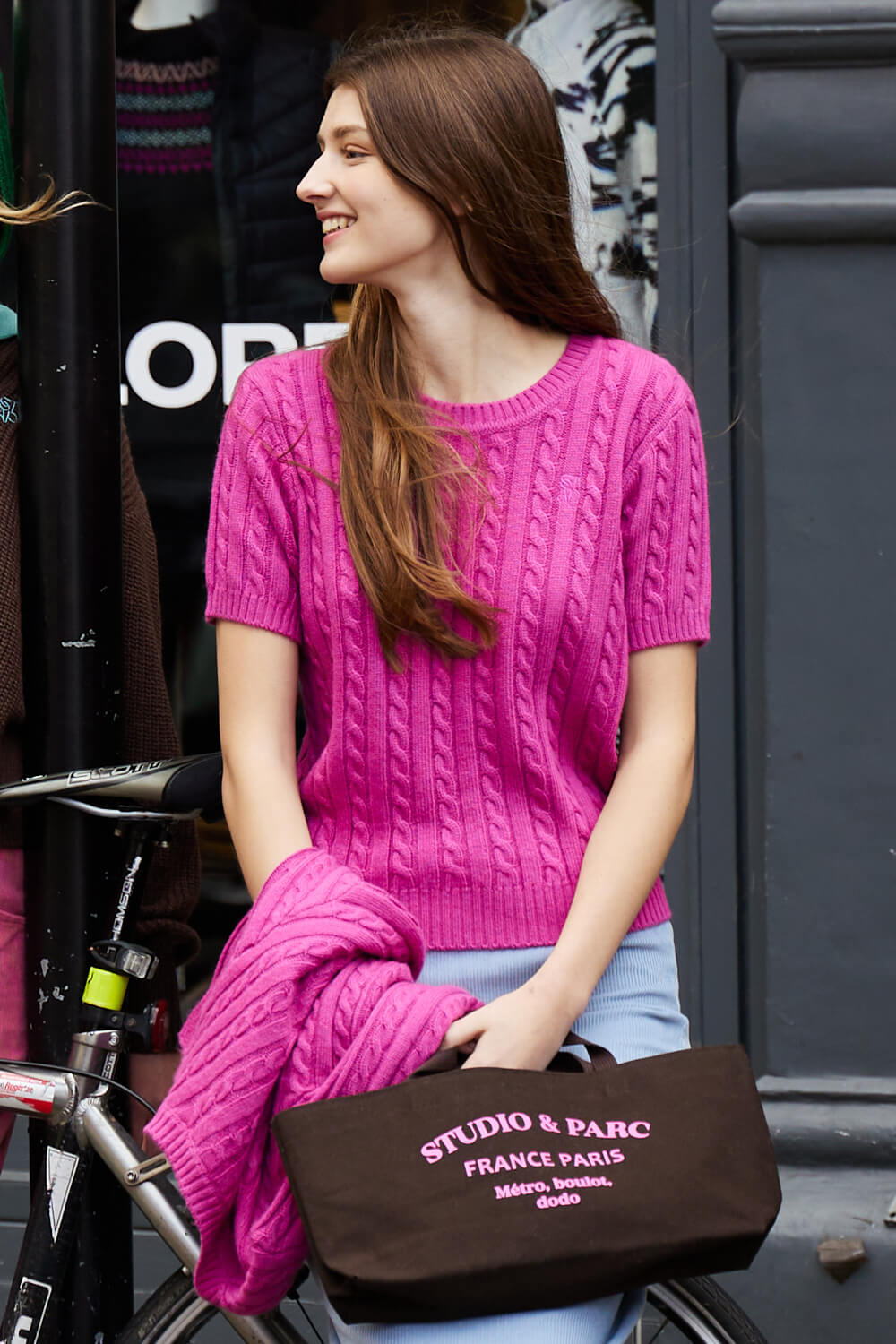 김성은착용 (WOMEN) Monceau Cable Short Sleeve Knit_Pink