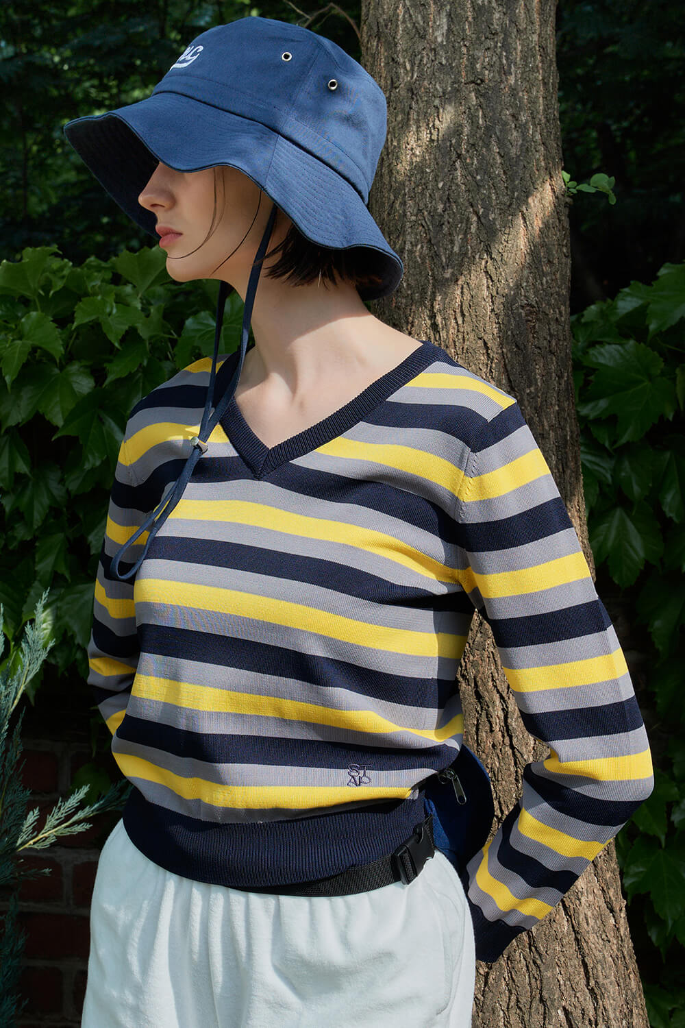 3RD / (WOMEN) Stripe V-Neck Knit_Yellow